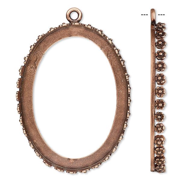 Focal, JBB Findings, antique copper-plated brass, 43x33mm oval with open back and flower design trim, 40x30mm oval bezel setting. Sold individually. image number 0