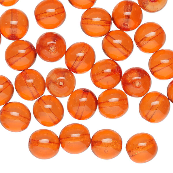 Bead 1pkg50 Czech dipped d&eacute;cor glass druk, orange, 8mm round. image number 0