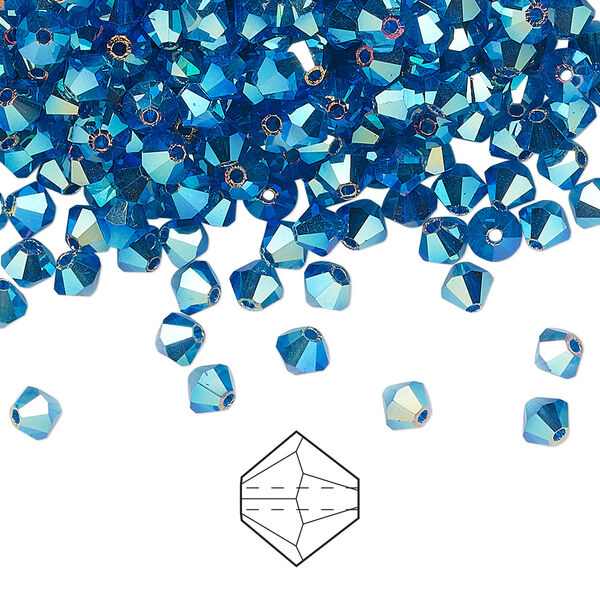 Bead 720pk Capri blue AB 2X, Preciosa Czech crystal 4mm bicone image number 0