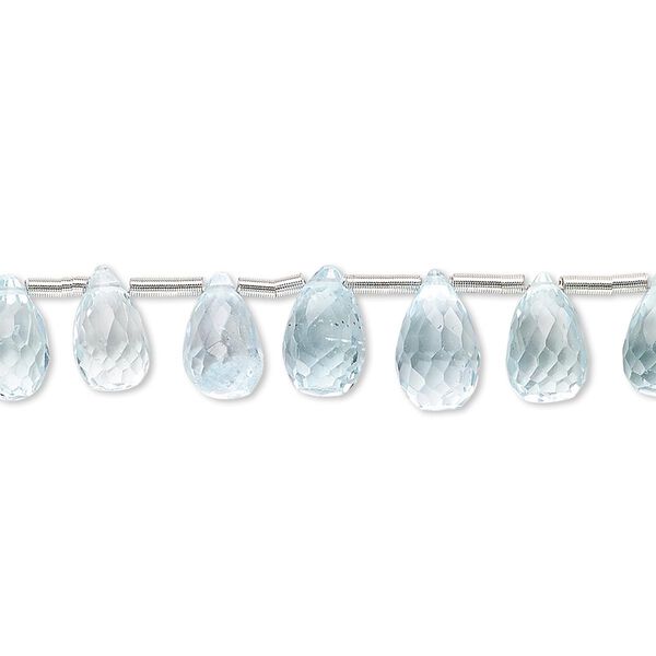 Bead, sky blue topaz (irradiated), 7x5mm-10x6mm graduated hand-cut top-drilled faceted teardrop, B grade, Mohs hardness 8. Sold per pkg of 10 beads. image number 0