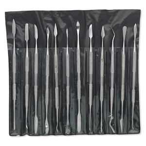 Clay carving tool set, stainless steel, pkg/1, 6-1/2 inches with pocketed pouch.