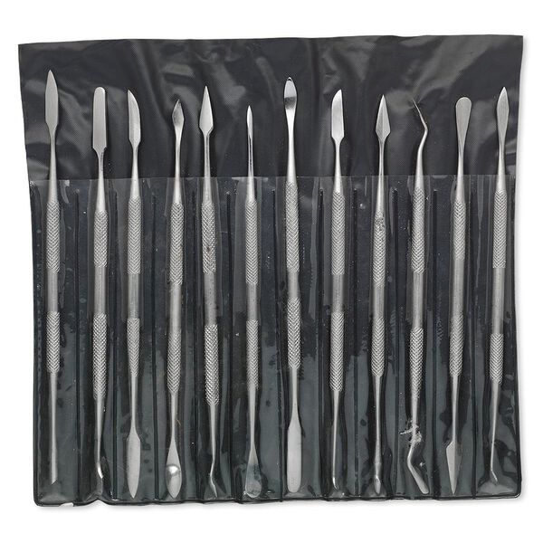 Clay carving tool set, stainless steel, pkg/1, 6-1/2 inches with pocketed pouch. image number 0