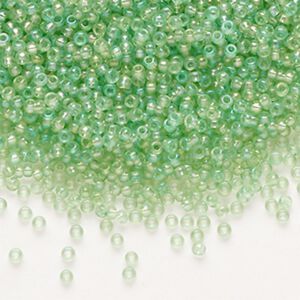 Seed bead, Preciosa Ornela Czech glass, pkg/500g, #11 rocaille, translucent solgel dyed rainbow lime, (41161).