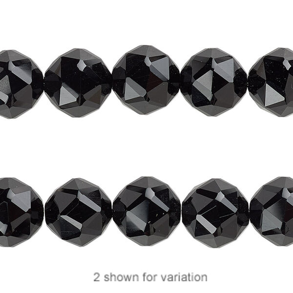 Bead, black onyx (dyed), 10mm rose-cut round, B grade, Mohs hardness 6-1/2 to 7. Sold per 8-inch strand, approximately 20 beads. image number 0
