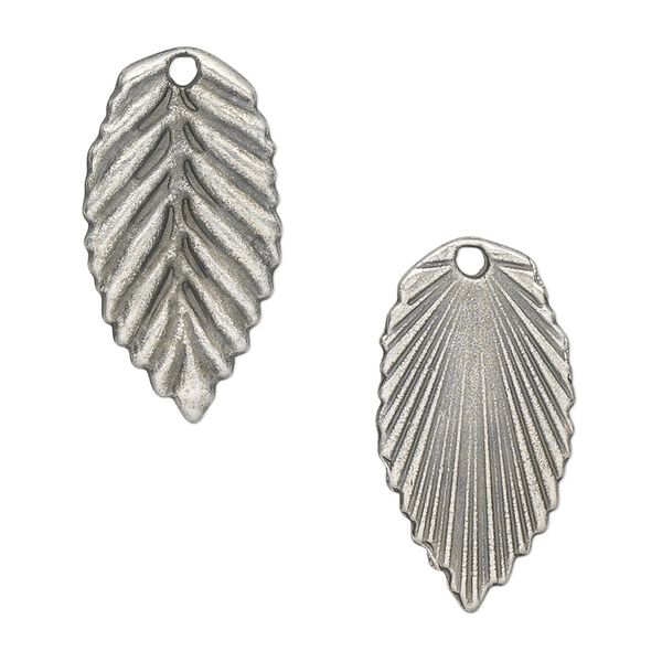 Charm, antique silver-plated "pewter" (zinc-based alloy), 25x13mm birch leaf. Sold per pkg of 12. image number 0