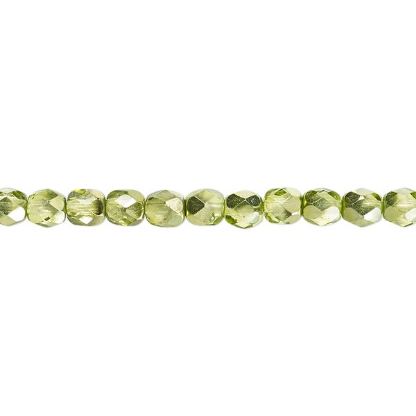 Bead, Czech fire-polished glass, clear with half-coat metallic silver green, 4mm faceted round. Sold per 15-1/2" to 16" strand. image number 0
