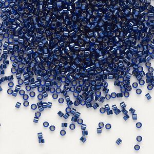 Seed bead, Delica®, glass, pkg/7.5g, #11 round, transparent copper-lined cobalt (DB-0183).