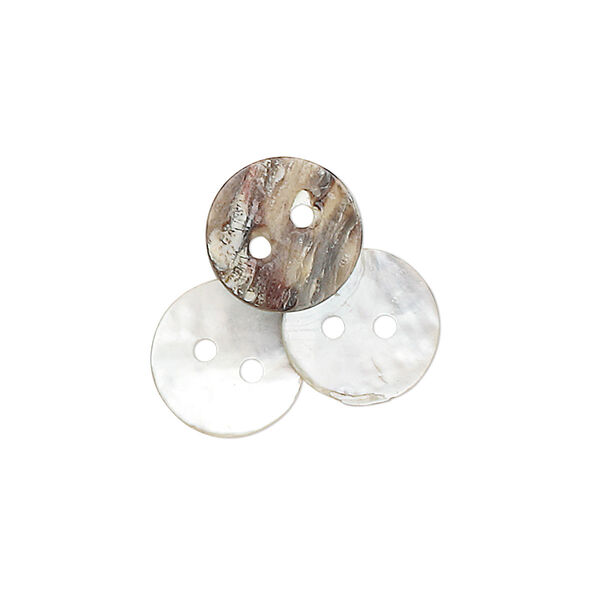 Button, mussel shell (natural), 11mm round, Mohs hardness 3-1/2. Sold per pkg of 100. image number 0