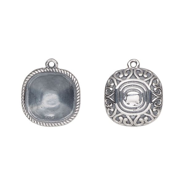 Drop, Almost Instant Jewelry®, antiqued sterling silver, 14mm rounded square with 12mm cushion setting and decorative back with rope rim. Sold individually. image number 0