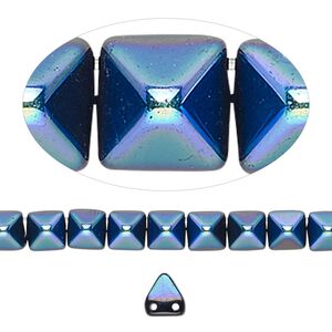 Spacer, Preciosa, Czech pressed glass, jet AB, 6x6x7mm 2-strand pyramid, fits up to 3mm bead. Sold per 8-inch strand, approximately 30 spacers.