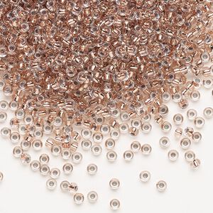 Seed bead, Miyuki, glass, pkg/250g, #11 rocaille, transparent copper-lined crystal clear, (RR-197).