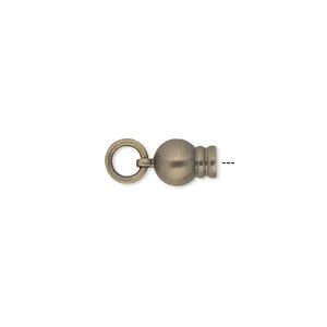 Ball end, antique gold-plated brass, 11x6mm with jump ring, for use with Dione® Easy-On Chain. Sold per pkg of 2.