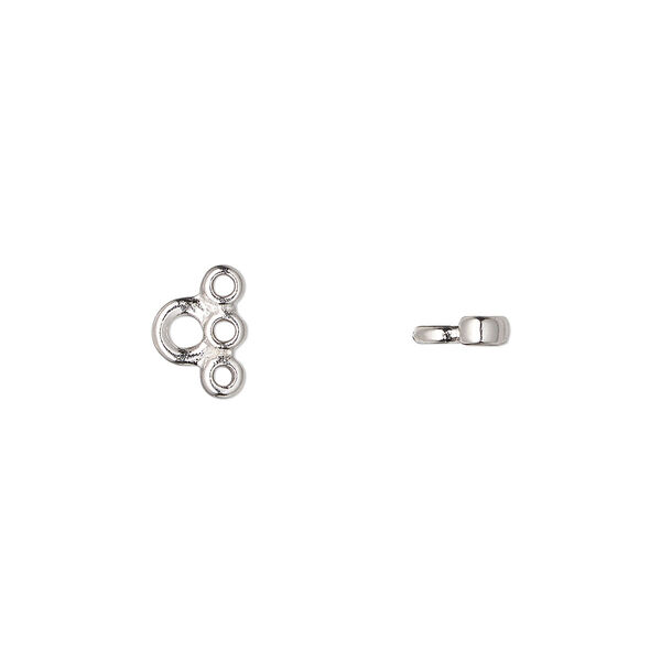 Connector, TierraCast®, white bronze-plated pewter (tin-based alloy), 9x6.5mm 3-strand stitch-in. Sold per pkg of 4. image number 0