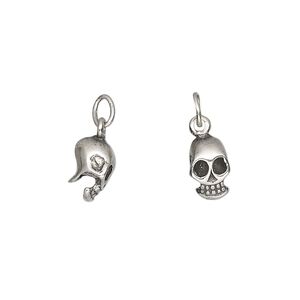 Charm, antiqued sterling silver, 9x6mm skull. Sold per pkg of 2.