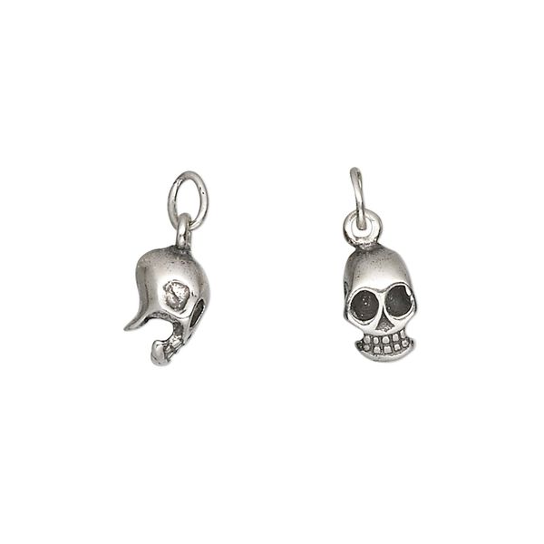 Charm, antiqued sterling silver, 9x6mm skull. Sold per pkg of 2. image number 0