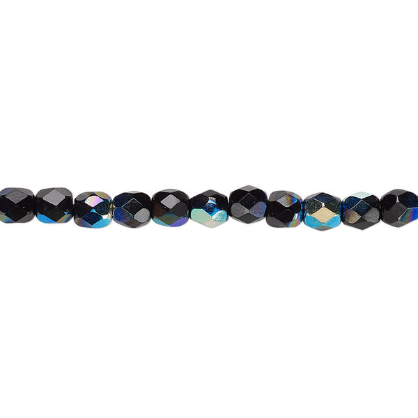 Bead, Czech fire-polished glass, jet AB, 4mm faceted round. Sold per pkg of 1,200 (1 mass). image number 0