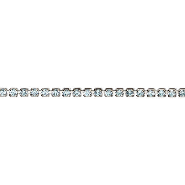 Cupchain, VINTAGE Crystal™, imitation rhodium plate brass and crystal, aquamarine, 2mm round. Sold per pkg of 1 meter. image number 0