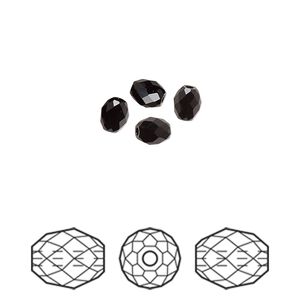 Bead 4pk jet, Crystal Passions® 5x4mm olive briolette 5044
