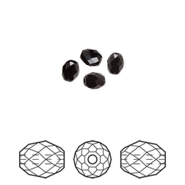 Bead 4pk jet, Crystal Passions® 5x4mm olive briolette 5044 image number 0