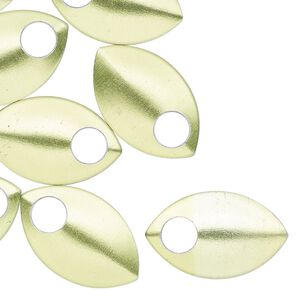 Component, anodized aluminum, green, 22x14mm 2-sided curved scale blank with 5mm hole, 20 gauge. Sold per pkg of 20.