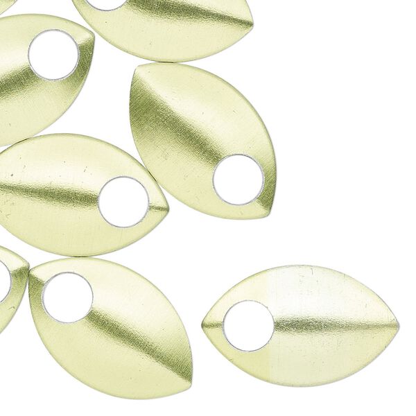 Component, anodized aluminum, green, 22x14mm 2-sided curved scale blank with 5mm hole, 20 gauge. Sold per pkg of 20. image number 0