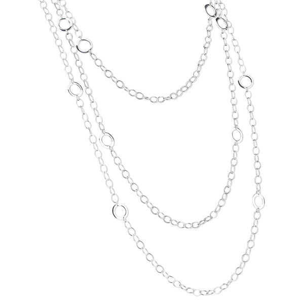 Multi-strand necklace, sterling silver, soldered link chain with 14mm open round links, 42 inches with lobster claw clasp. Sold individually. image number 0
