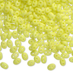 Seed bead, Preciosa Twin™ Czech glass, pkg/50g, 5x2.5mm oval, opaque matte neon yellow, (36786).