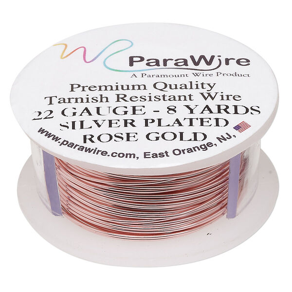 Wire, ParaWire™, rose gold-finished copper, round, 22 gauge. Sold per 8-yard spool. image number 0