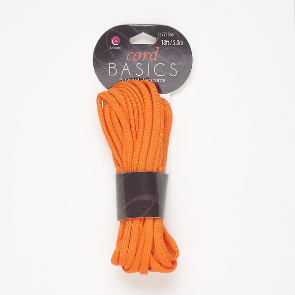 Cord, nylon, neon orange, 4mm round. Sold per 18-foot pkg. image number 0