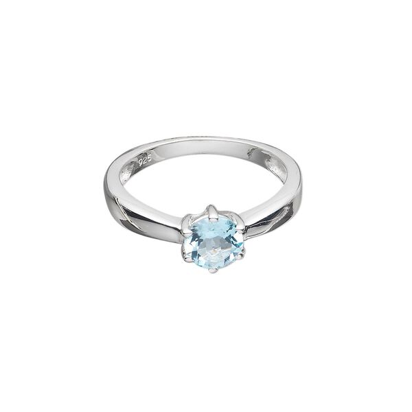 Ring, sterling silver with sky blue topaz (irradiated), 7mm faceted round, size 7. Sold individually. image number 0