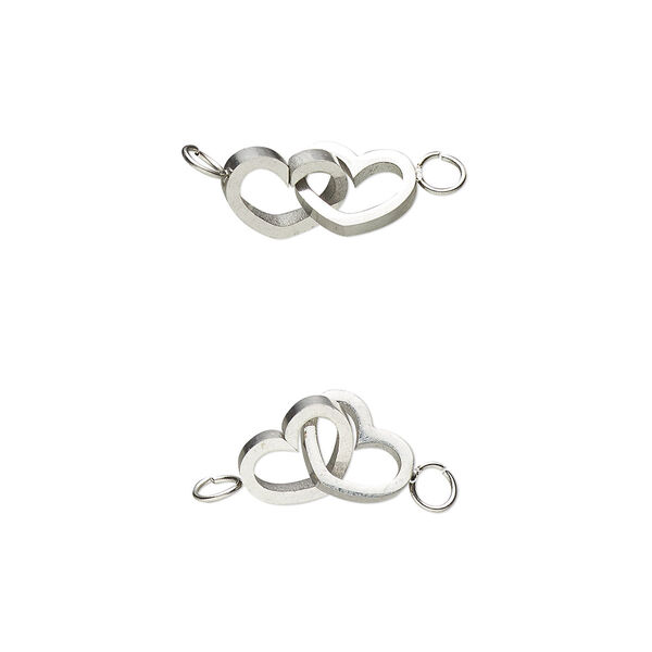 Link, stainless steel, 12x5mm double-sided interlocked hearts. Sold individually. image number 0