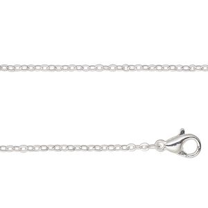 Chain, silver-finished steel, 2mm cable, 18 inches with lobster claw clasp. Sold individually.