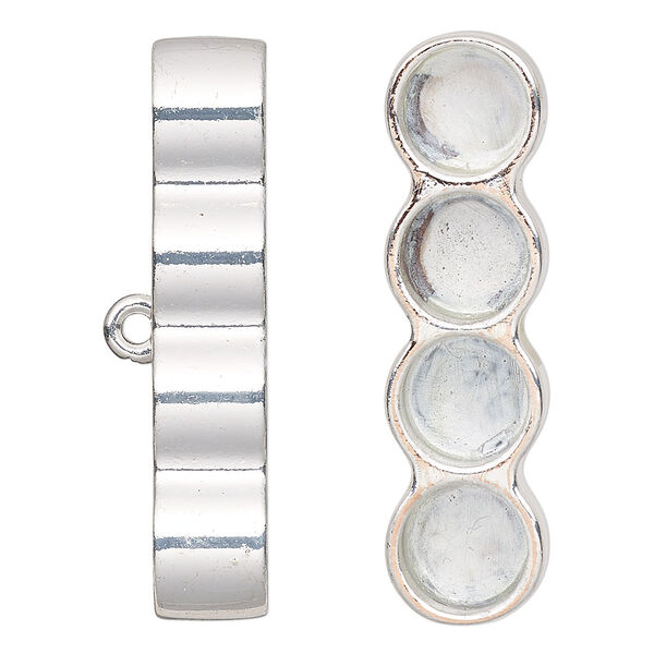 Cord end, glue-in, silver-finished "pewter" (zinc-based alloy), 39x10.5mm 4-strand barrel, 8mm inside diameter. Sold per pkg of 2. image number 0