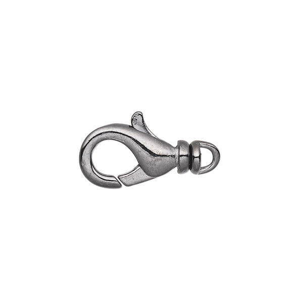 Clasp, lobster claw, gunmetal-plated brass, 14x8mm with swivel. Sold per pkg of 10. image number 0