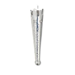 Bolo tip, silver-plated steel, 33x7mm with flower design. Sold per pkg of 100.