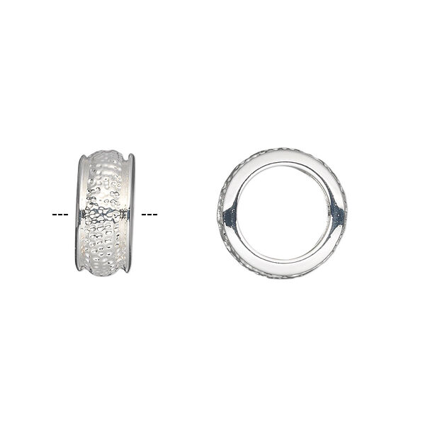 Bead, imitation rhodium-finished "pewter" (zinc-based alloy), 13.5x6mm rondelle with 9.5mm hole. Sold per pkg of 2. image number 0