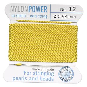 Thread, Griffin, nylon, yellow, size #12. Sold per 2-meter card (approximately 78 inches).