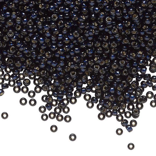 Seed bead, Miyuki, glass, pkg/250g, #11 rocaille, Duracoat® transparent silver-lined dark navy blue, (RR-4282). image number 0
