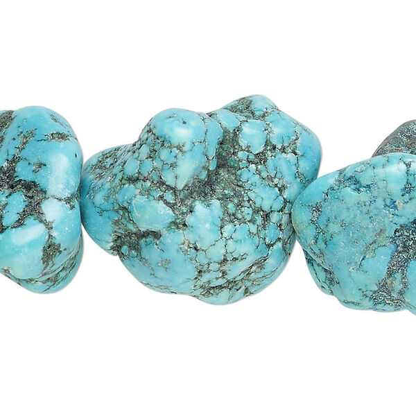 Bead, magnesite (dyed / stabilized), blue, large to extra-large nugget, Mohs hardness 3-1/2 to 4. Sold per 15-inch strand. image number 0
