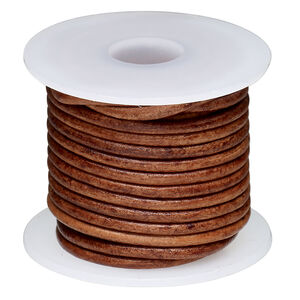 Cord, leather (dyed) 1pkg5yd, antique tan, 2mm round, per spool.