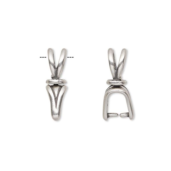 Bail, JBB Findings, ice-pick, antique silver-plated pewter (tin-based alloy), 19x5mm double-sided shield with lines and swivel, 6mm grip length. Sold individually. image number 0