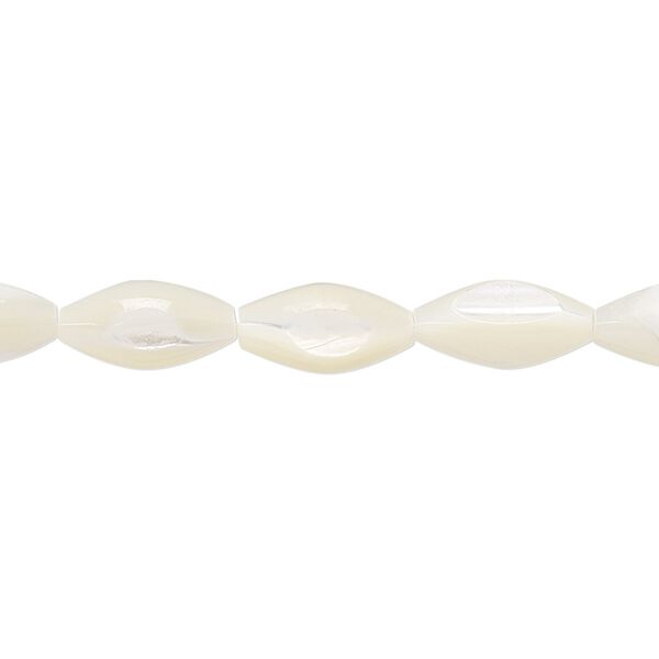 Bead, mother-of-pearl shell (bleached), white, 12x6mm oval, Mohs hardness 3-1/2. Sold per 15-1/2" to 16" strand. image number 0