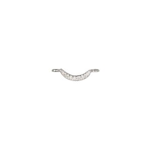 Link, sterling silver and cubic zirconia, clear, 9x3mm curved bar. Sold individually.