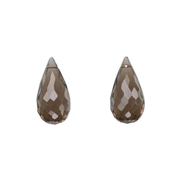 Bead, smoky quartz (heated / irradiated), 16x8mm hand-cut top-drilled faceted briolette, B grade, Mohs hardness 7. Sold per pkg of 2. image number 0