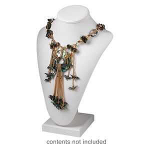 Display, necklace, leatherette, white. 13-1/2 x 9 x 6 inch pedestal. Sold individually.