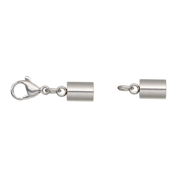 Clasp, lobster claw, stainless steel, 38.5x8mm with 12x8mm and 8x6mm cord ends, 4.5mm inside diameter. Sold individually. image number 0