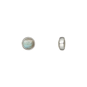 Bead 1pkg1, labradorite (natural) and sterling silver, 6.55mm , side-drilled double-sided faceted flat round.