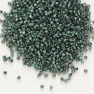 Seed bead, Delica®, glass, pkg/250g, #11 round, opaque nickel-plated dyed color dark teal green (DB-0458).