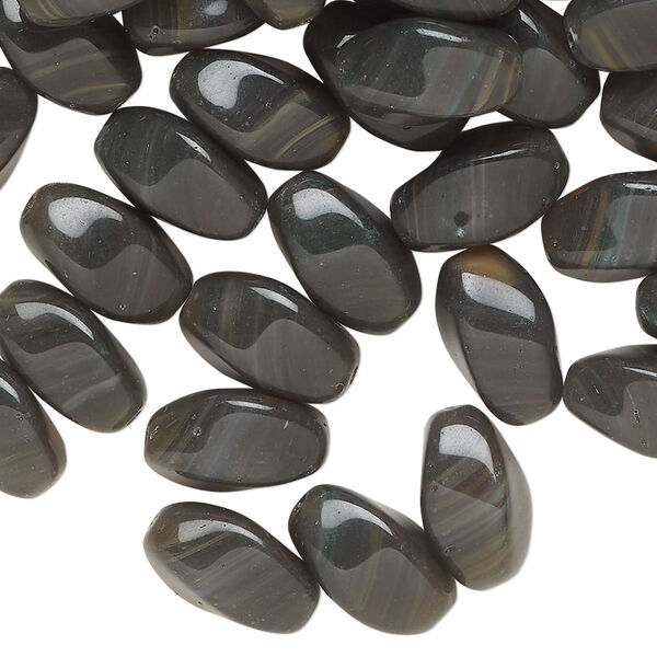Bead, Czech pressed glass, opaque dark blue-grey, 12x8mm twisted oval. Sold per 2-ounce pkg, approximately 65 beads. image number 0