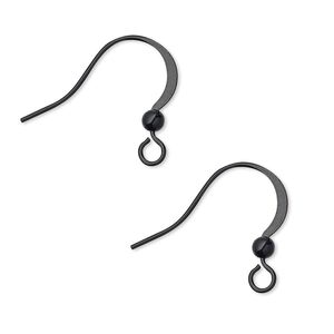 Ear wire fishhook 1pkg10, 19mm flat / 3mm ball / open loop, 21 gauge brass / electro-coated black 5 pair